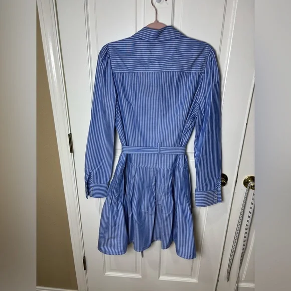 Nanette Lepore Blue Pinstripe Long Sleeve Dress 14 - Picture 3 of 4
